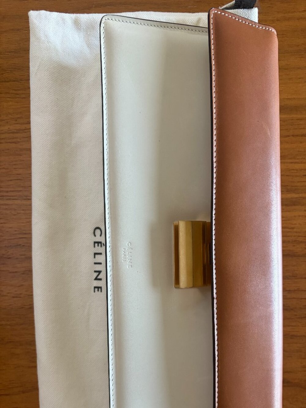 Céline White Bicolor Clutch White/Light Brown Leather Pony-style calfskin